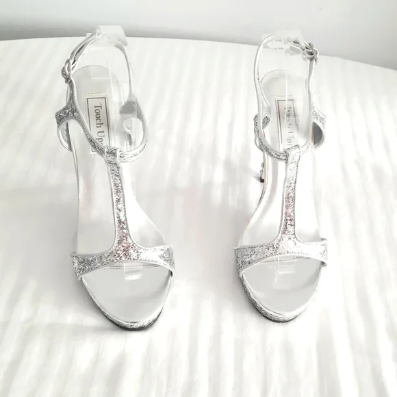 Sparkly Silver high heeled sandal shoes Size 9 - Picture 3 of 15